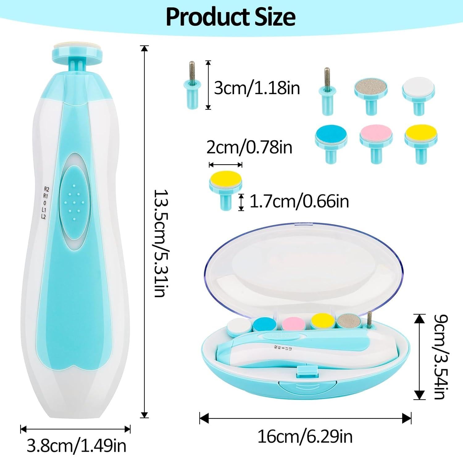 Pulidor de Uñas para Bebés | Set Eléctrico Suave y Seguro con 6 Cabezales