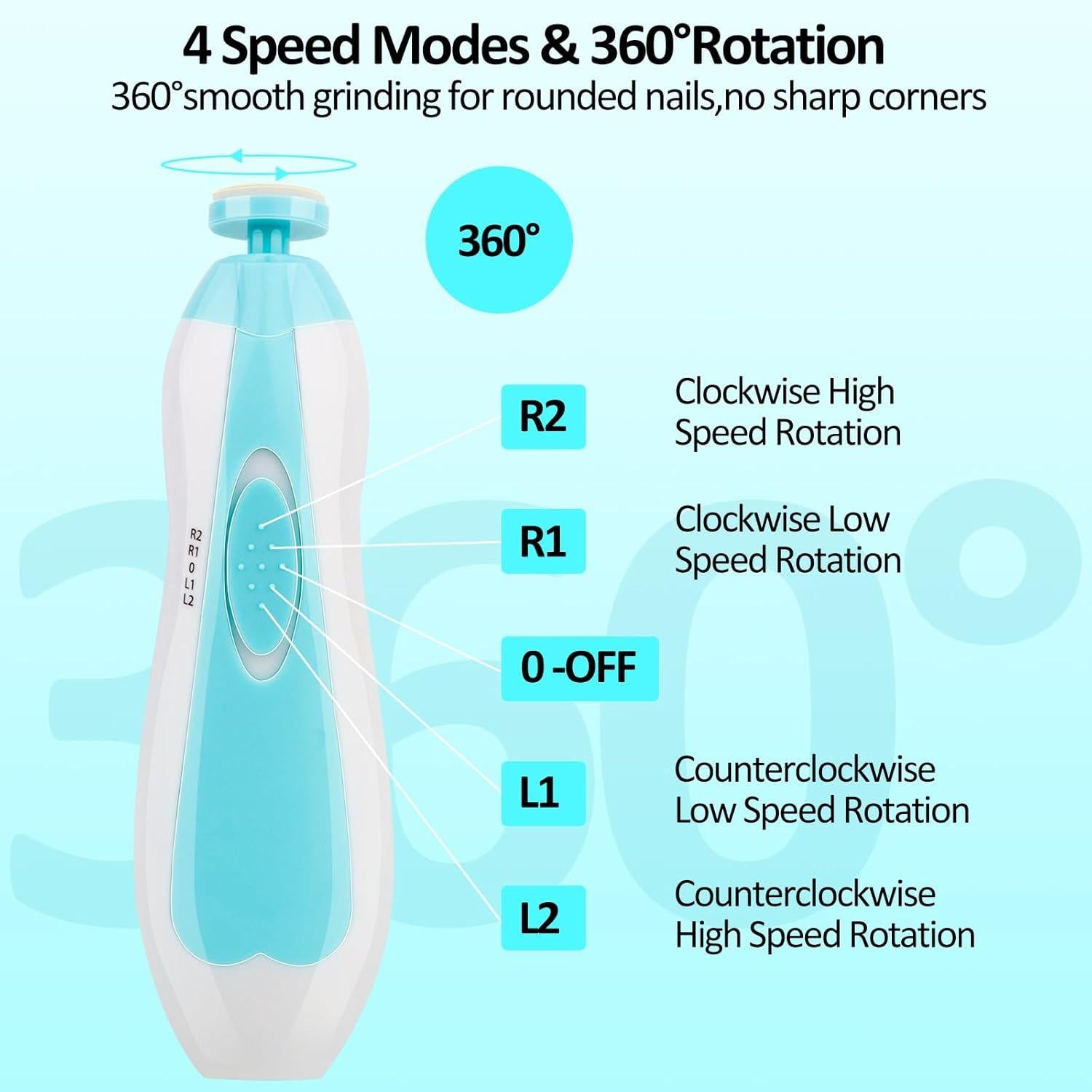 Pulidor de Uñas para Bebés | Set Eléctrico Suave y Seguro con 6 Cabezales